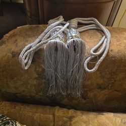 2 SILVER CURTAIN TIEBACKS