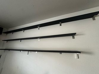 3 Long Black Wall Display Shelves w/ Brackets