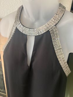 Black Halter Keyhole Top with Silver Metallic Trim Size Medium