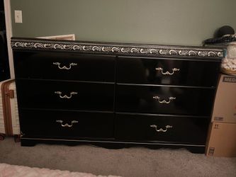 Black dresser 63 by 30  for $100 small night stand 24 by 25 1/2 $40