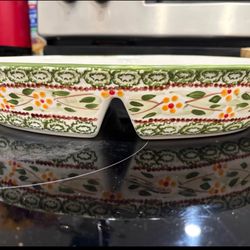 Stoneware divided serving tray