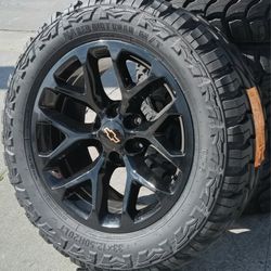 20" Chevy Silverado GMC Sierra Glossy BLACK Wheels & Tires 33" Off-Road Suburban Escalade Tahoe Yukon Rims Rines Setof4..FINANCING..