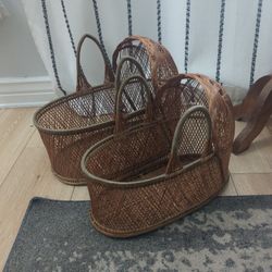2 Baby Doll Toy Woven Wicker Reed Cane Basket Bassinets 