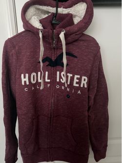 Hollister Sherpa-Lined Zip Hoodie Burgundy Size Small
