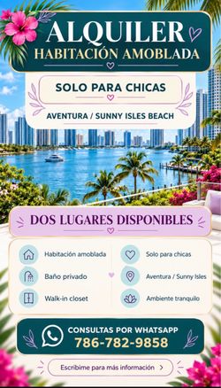 Rento Habitacion compartida  Sunny isles -Aventura