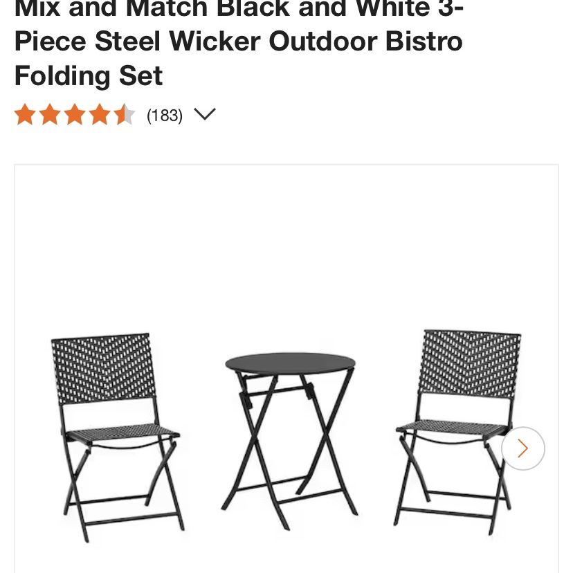 Mix and Match Black and White 3-Piece Steel Wicker Outdoor Bistro Folding Set