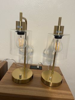 Set of 2 Modern Gold & Glass Table Lamps – Industrial/Contemporary Style