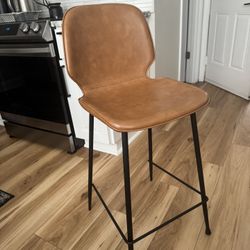(4) Camel Brown leather Ariella 26" Counter Stools