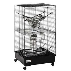 PawHut 42" Ferret Cage, Small Animal Habitat Metal Pet Cage with Wheels Brakes, Hammocks, Hanging Tunnels, and 3 Doors, Black New  https://www.amazon.