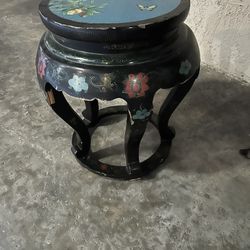 Antique Chinese Qing Dynasty Lacquer & Cloisonne Garden Seat