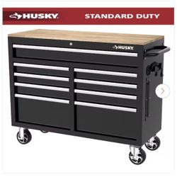 Husky Tool Storage 46 in. W x 18 in. D 9-Drawer Mobile Workbench Cabinet in Gloss Black