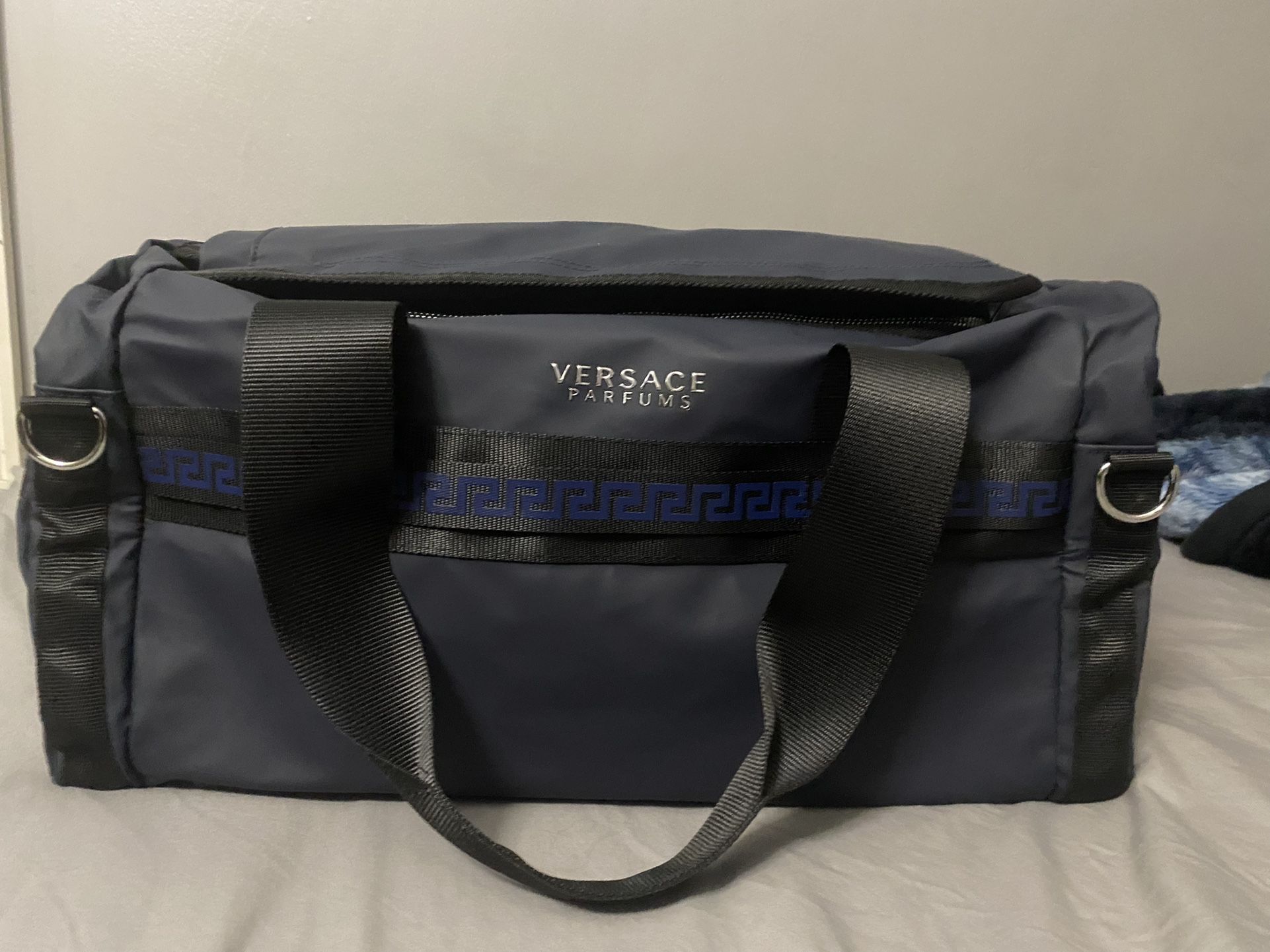 Versace Unisex Faux Leather Duffle Backpack Weekender Gym Carry-On Navy