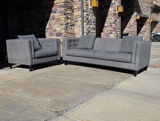 Gray Tufted Sofa and Accent Chair Set