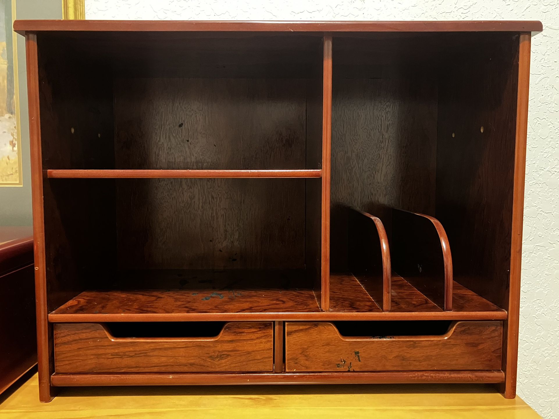 Desktop Table Cabinet Wooden Cubby Wood Drawers Brown Read Desc Office Shelf
