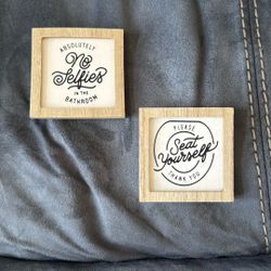 New 2 Mini Bathroom Wood Signs No Selfies Seat Yourself