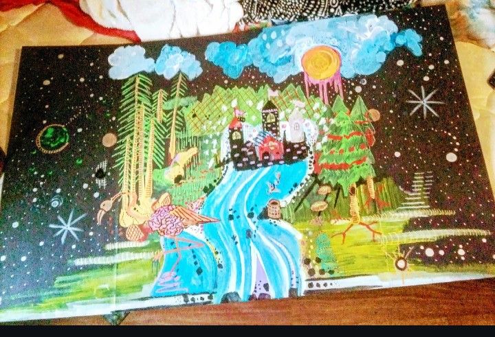 Free Art/30x50x Folding Wooden Material Mixed Media Painting