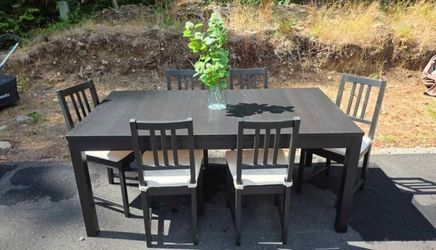 Dark Wood Dining Table with 8 Chairs