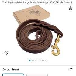 6ft All Size Dogs Brown Leather Leash