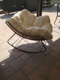 Outdoor Rattan Rocker Recliner Chair With Polyester Padded Cushion