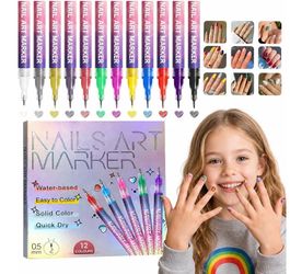 12 Colors Nail Art Pen Set, 0.5mm Extra Fine Tip, Waterproof & Quick-Drying Acrylic Pens for DIY Nail Design, Dotting, Graffiti Drawing & Details, Man