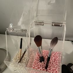 Makeup Brush Organizers Set Of Two, With Pearl Pink And Whit Super Cute Fancy 