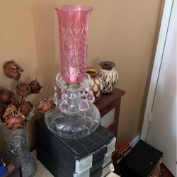 Crystal Pink And White Vintage Hurricane Lamp