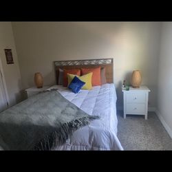 Metal and Wicker Headboard with Queen Frame