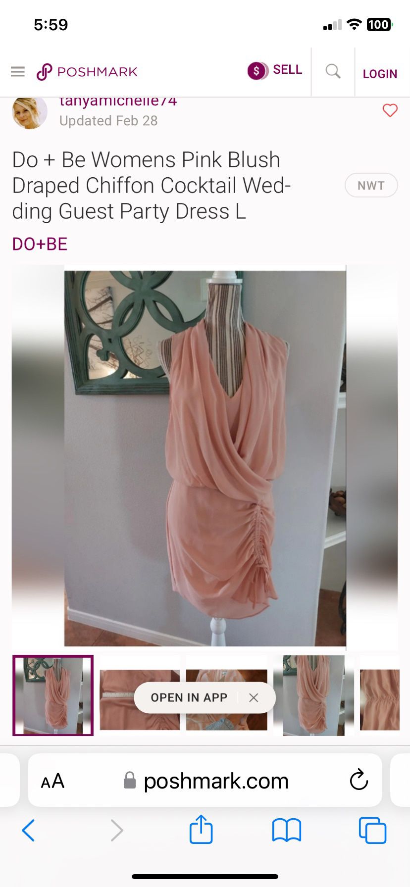 Do+Be  Womens Draped Chiffon Cocktail / Party Dress  Size 