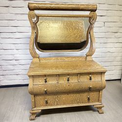 Vintage Tiger Oak Animal Foot Dresser