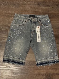 Purple Brand Rhinestone Denim Shorts