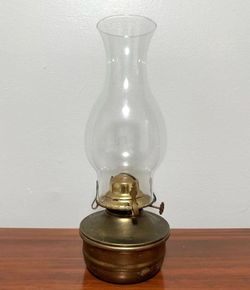 Vintage Genuine Mid Century MCM Collectible Oil Kerosene Chimney Clear Glass And Brass Lamp Home Decoration Accent By Lamplight Farm Made In Thailand