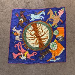 Louis Vuitton William Wilson Vintage Blue Silk Square Scarf Horses Avant-Guard