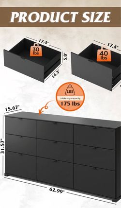 Black 9 Drawer Dresser