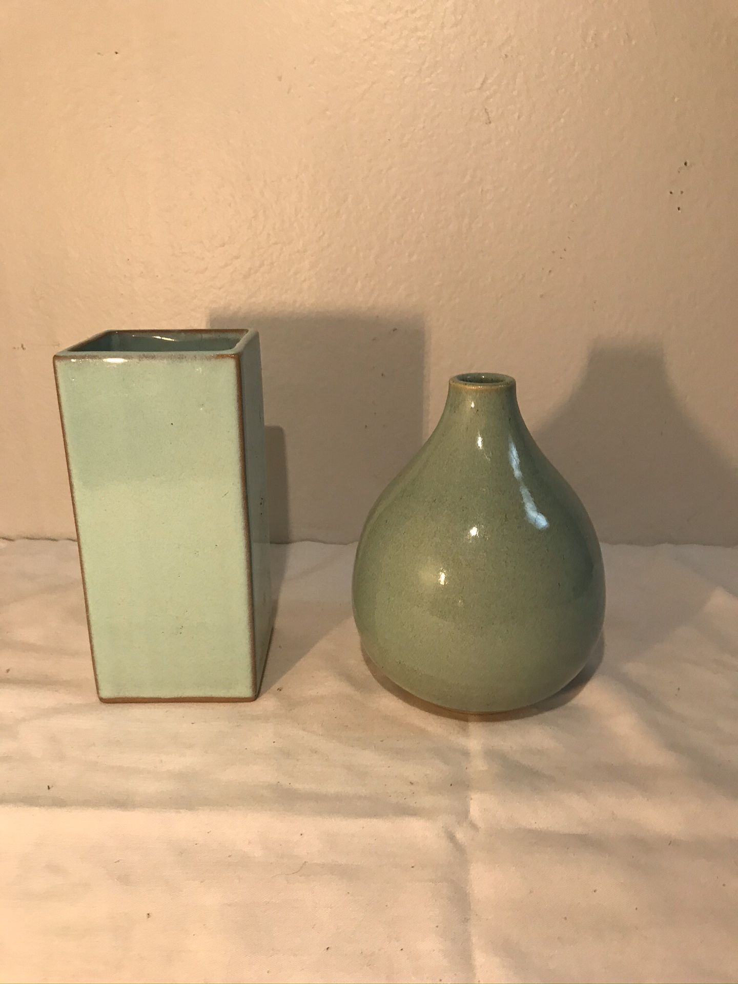 TWO Glazed Aqua Blue Succulent Vases