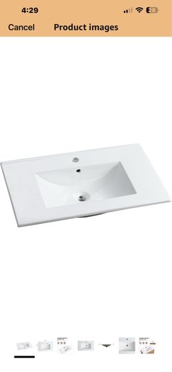 30Inch Ceramic Bathroom Vanity Sink Top, 29.75"x18.25" Single Bowl Basin Rectangular Drop-In Sink, White   175  $35