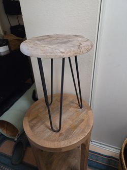 Round Wood Side Table with Hairpin Legs