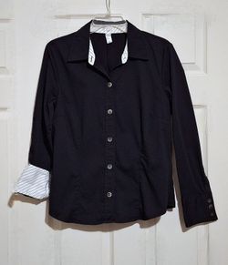 'Old Navy' 100% cotton "Perfect Fit Stretch" black button-down blouse, Sz. L