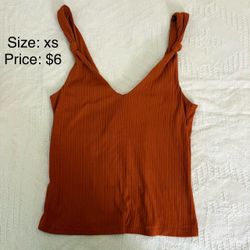 Ribbed Tank Top with Knot Straps, Size XS