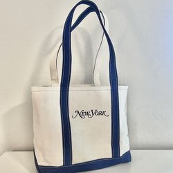 New York LL Bean Boat and Tote Bag Classic Style Navy and Cream Canvas