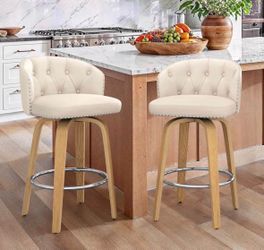 2X Ivory color 26” swivel faux leather barstools
