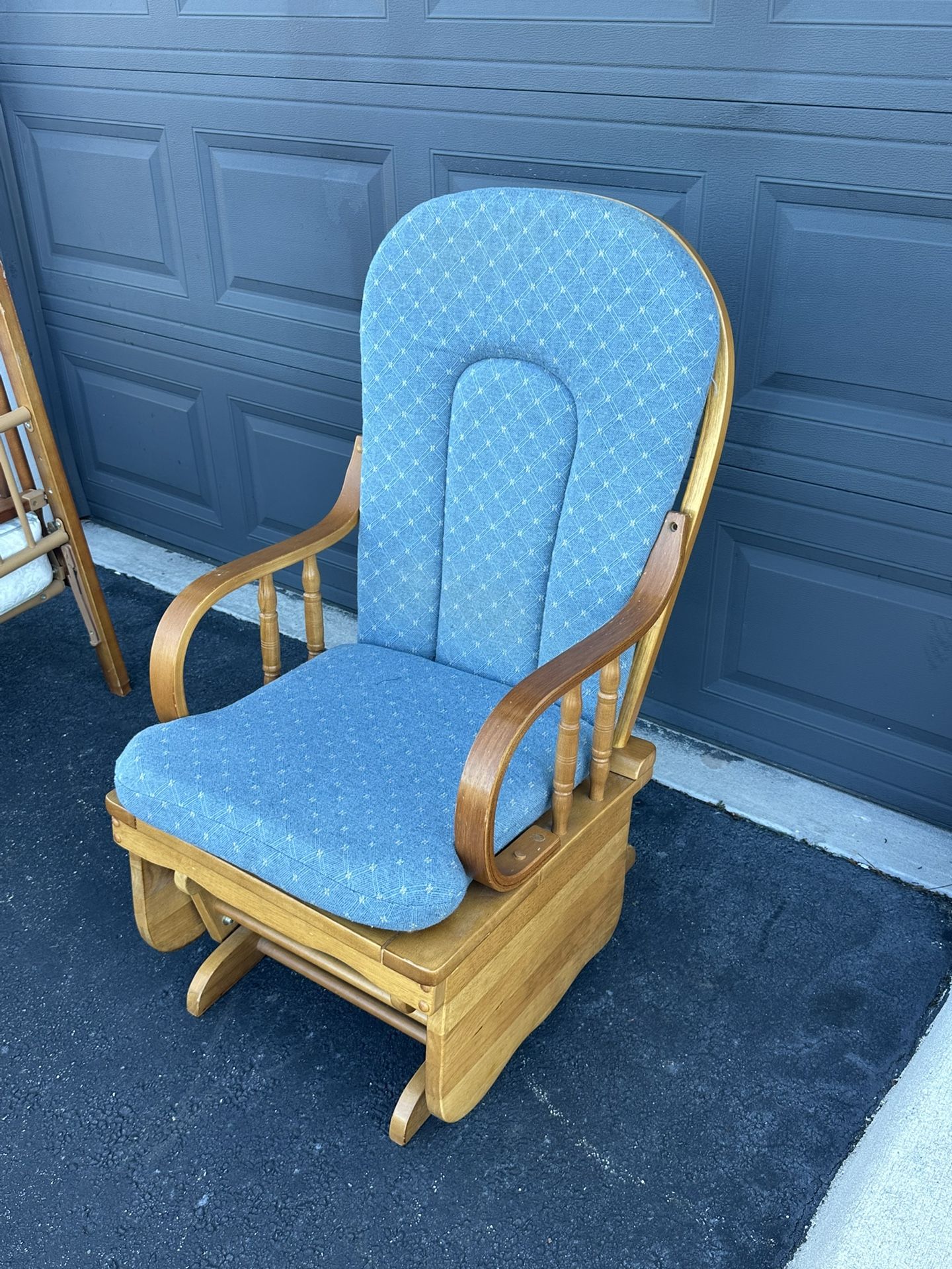 Wooden Glider Rocking Chair β Blue Cushion