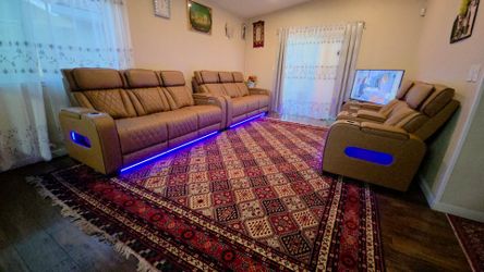 Home Theater Recliner Sofa Set with LED Lighting. Includes 3 seater and 2 seater !