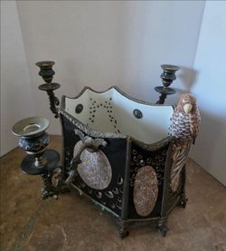 Luxury Decor Castilian Imports Porcelain Reticulated Bird Candelabra Chinoiserie Bronze-RAMONA