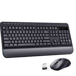 Wireless Keyboard and Mouse Combo Full-Size with Wrist Rest & Silent Click Wireless Mouse