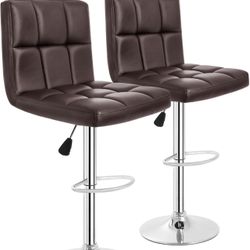 BestOffice Bar Stools Set of 2, Adjustable PU Leather Swivel Barstools, Modern Counter Stools with Back and Footrest, Counter Height Barstools for Bar