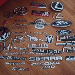 Different Car Emblems For Sale. Toyota, Hyundai, Ford, F-150, Lexus, Dodge Ram, Corolla, Camry, Mitsubishi, Prius, Sierra etc
