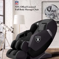NFL Raiders Smart Zero Gravity Massage Chair with Speakers Foot Rollers Heat Therapy