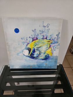 Tropical Fish Watercolor Painting on Canvas