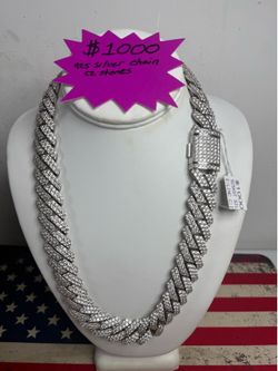 925 Silver Cuban Link Chain with CZ Stones