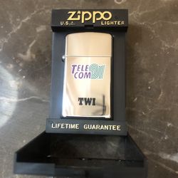VINTAGE 91’ ZIPPO SLIM LIGHTER TELECOM TWI ADVERTISING MINT IN CASE